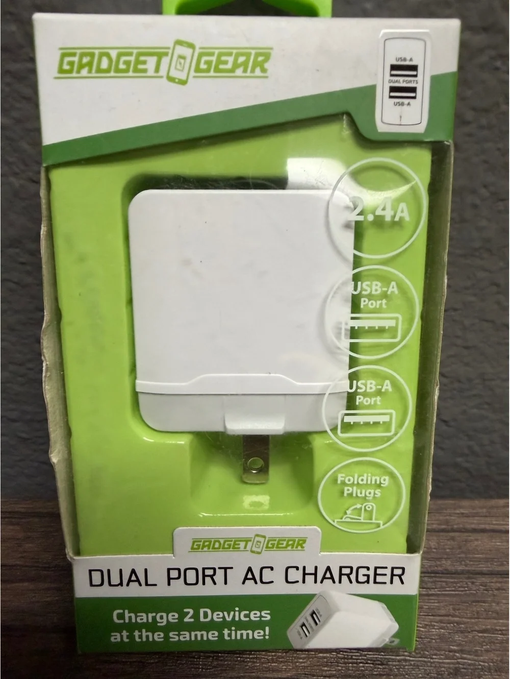 Gadget To Gear Dual Port AC Charger 2.4A USB-A Fast Charging Wall Block White